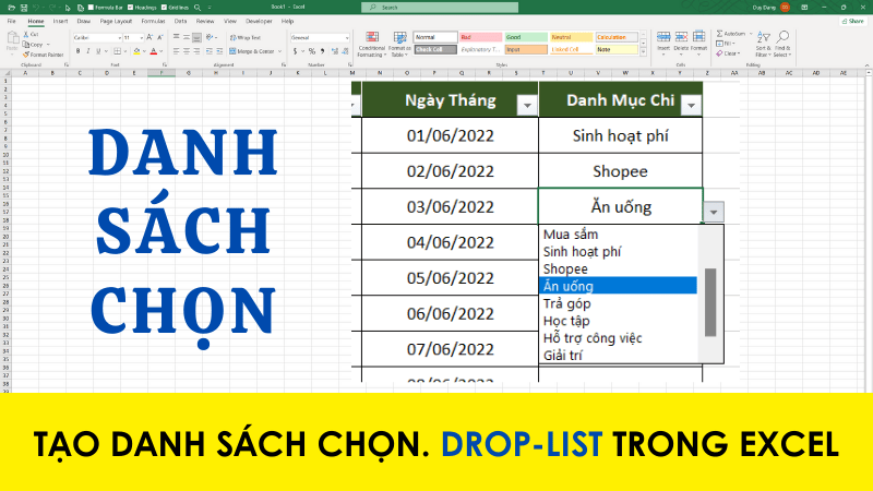 Tạo danh sách chọn trỏ xuống. Data validation List trong Excel