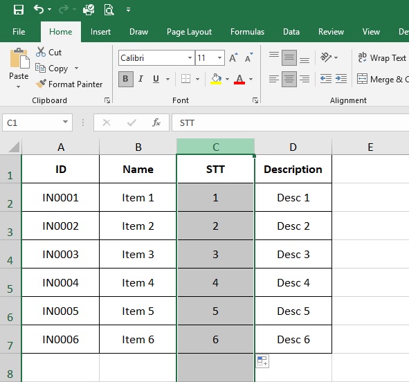 di-chuyen-hang-cot-excel-2019-buoc-1