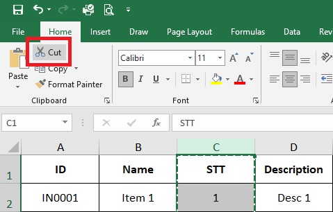di-chuyen-hang-cot-excel-2019-buoc-2
