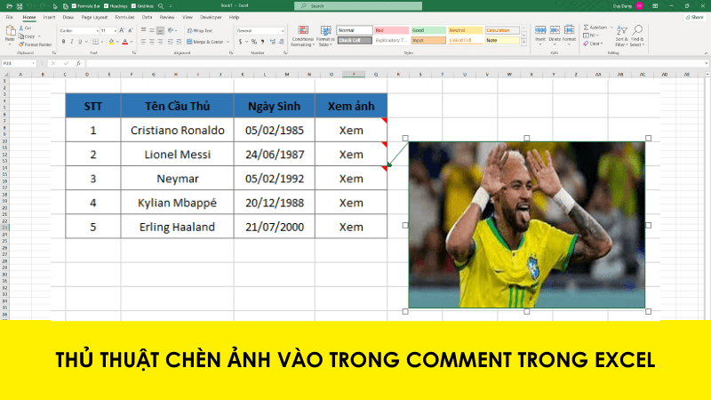 Thủ thuật chèn ảnh vào trong Comment trong Excel