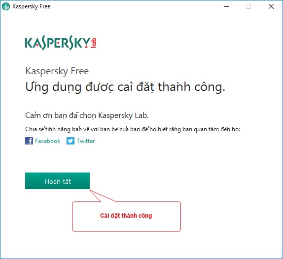 Cài đặt Kaspersky Free thành công