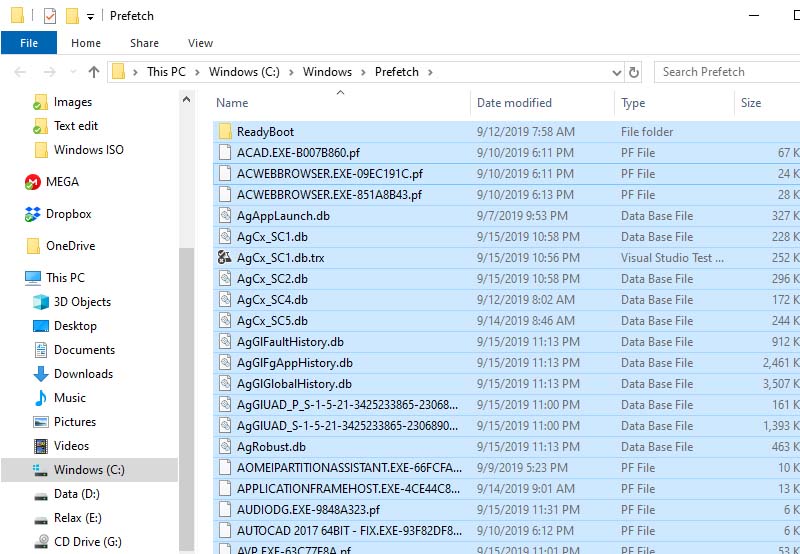 Thư mục Prefetch Windows